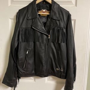 Women’s Harley Davidson black leather fringed jacket XL